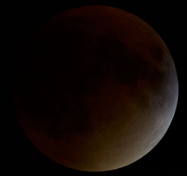 Lunar eclipse, September 27, 2015, DSLR, unprocessed, near totality. 10:10:14 p.m. EDT